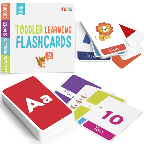 merka Toddler Flash Cards Alphabet Flash Cards for Toddlers, Set of 64 Letters, Colors, Shapes and Numbers, Learning Toy Educational Preschool Toddler Flashcards, Ideal Easter Gifts for Kids