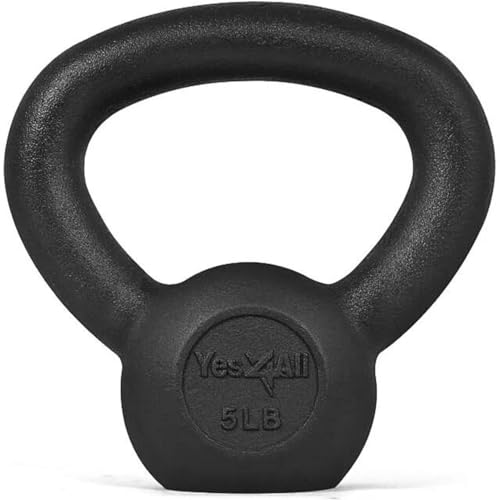 Yes4All Solid Cast Iron Kettlebell Weight – Great for Full Body Workout and Strength Training – Kettlebell 5 lbs (Black)