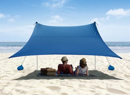 Beach Tent, Camping Sun Shelter 10 x 10ft, with 4 Sandbags, UPF50+, Includes Sand Shovel, Ground Pegs & Stability Poles, Pop Up Beach Canopy Sunshade for Fishing, Backyard Fun or Picnics