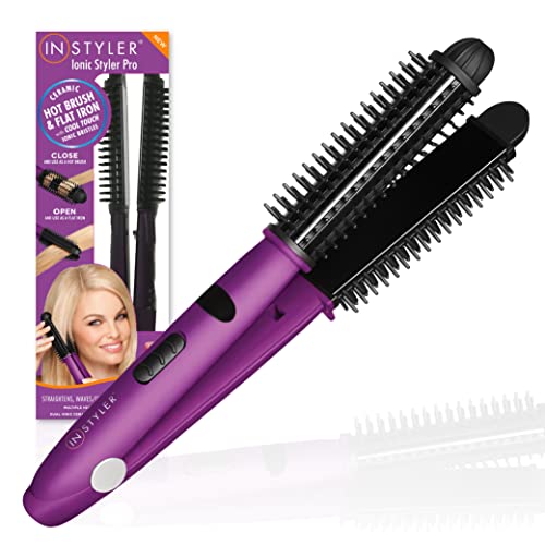Instyler Pro Hair Straightener, 2 in 1 Ceramic Flat Iron Hair Straightener & Hot Brush for Added Volume and Waves, Auto Safety Shut Off, Cool Touch Bristles, Multiple Heat Settings As Seen on TV