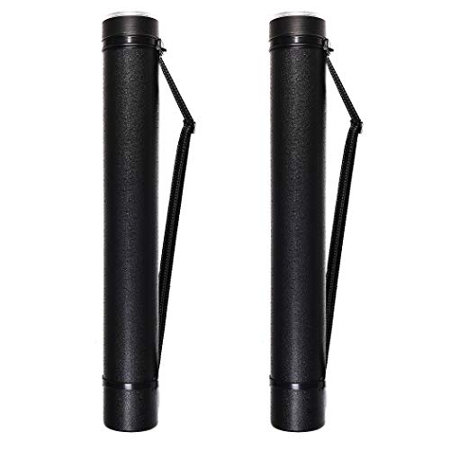 CALPALMY 2-Pack Extendable Poster Tubes Expand from 24.5” to 40” with Shoulder Strap | Carry Documents, Blueprints, Drawings and Art | Black Portable Durable Round Storage Cases with Lids and Labels