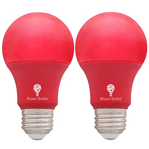 Bluex Bulbs 2 Pack Bluex LED A19 Red Light Bulb - 9W (60Watt Equivalent) - E26 Base Red LED Lights, Party Decoration, Porch, Home Lighting, Holiday Lighting, Decorative Illumination