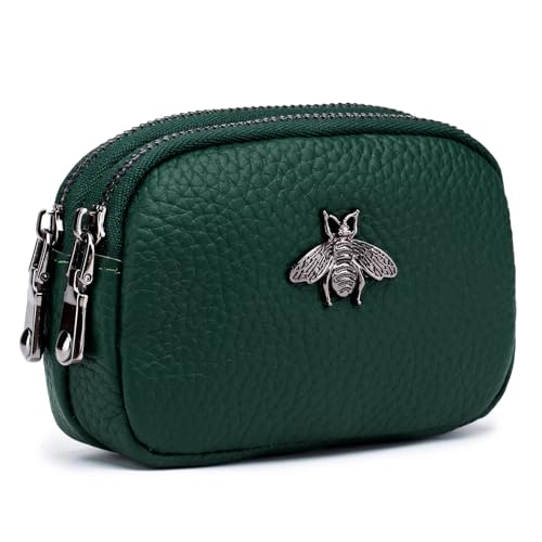 imeetu Women Leather Coin Purse, Small 2 Zippered Change Pouch Wallet(Green)