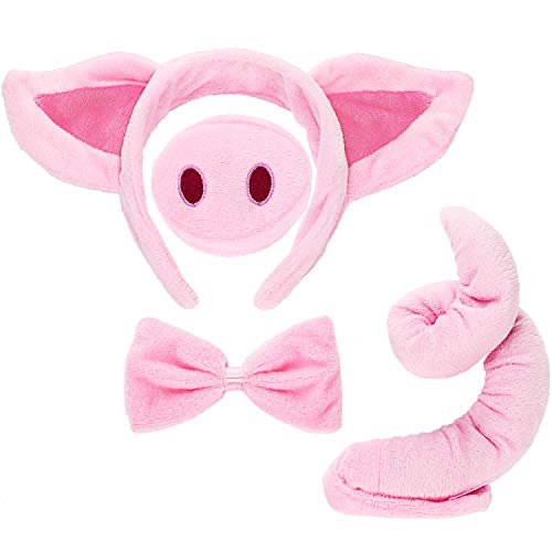 Norme Pig Costume Set Pig Ears Nose Tail and Bow Tie Pink Pig Fancy Dress Costume Kit Accessories for Kids Halloween Party, Mardi Gras Costume Party, Carnival Dress up Play