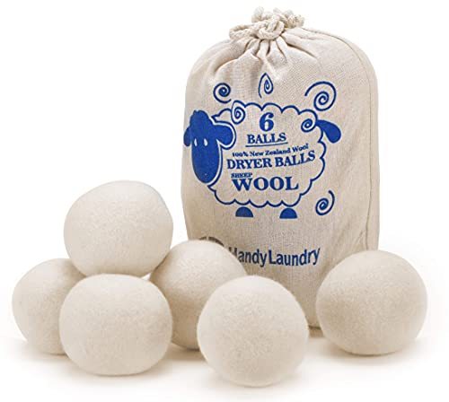 Wool Dryer Balls - XL Natural Fabric Softener, Reusable, Reduces Clothing Wrinkles and Saves Drying Time. The Large Dryer Ball is a Better Alternative to Plastic Balls and Liquid Softener. (Pack of 6)
