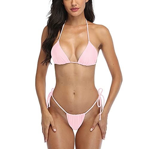 SHERRYLO String Thong Bikini Swimsuit for Women Brazilian Thongs Bikinis Pink Bathing Suit Triangle Top Sexy Tanning Swimsuits