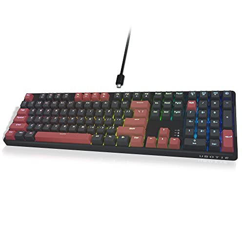 UBOTIE Wired Gaming Mechanical Keyboard, Hot Swappable Office Game Mode Full Size 108keys Colorful DIY Programmable Keyboards with LED Backlits 1.6m USB Cable for PC Mac Xbox