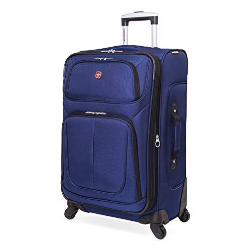 SwissGear Sion Softside Expandable Roller Luggage, Blue, Checked-Medium 25-Inch