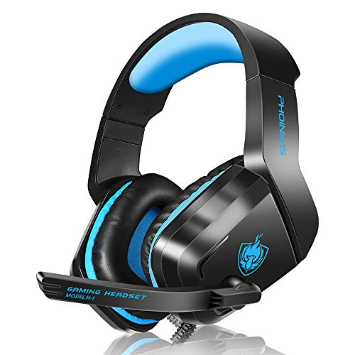 PHOINIKAS Gaming Headset, PS5 Headset for PS4, Xbox One, PC, Laptop, Nintendo Switch, Over Ear Headphones Noise-Cancelling Mic, Bass Surround, Gift for Kids - Blue