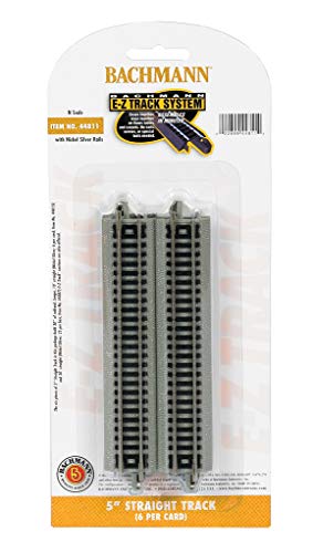 Bachmann Trains - Snap-Fit E-Z TRACK 5” STRAIGHT TRACK (6/card) - NICKEL SILVER Rail With Grey Roadbed - N Scale, 8