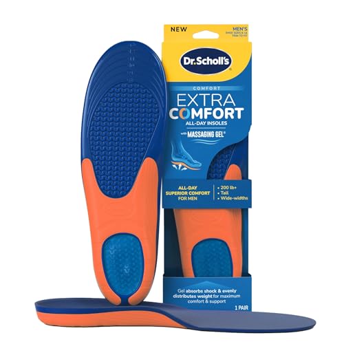 Dr. Scholl’s Extra Comfort Support Insoles Men, Size 8-14, 1 Pair: All-Day Comfort Shoe Inserts with Massaging Gel for Big & Tall Men, 200lbs+, Wide Feet - Arch Support Inserts for Men, Trim to Fit