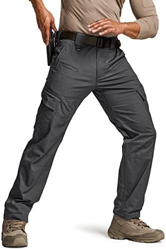 CQR Men's Flex Ripstop Tactical Pants, Water Resistant Stretch Cargo Pants, Lightweight EDC Hiking Work Pants, Dura Flex Charcoal, 36W x 32L