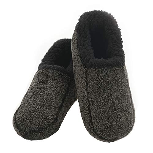 Snoozies Mens Two Tone Fleece Lined Slippers - Comfortable Slippers for Men - Black - Medium