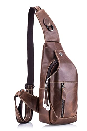 Men's Sling Bag Chest Shoulder Backpack Cross Body Purse Water Resistant Anti Theft (Brown)