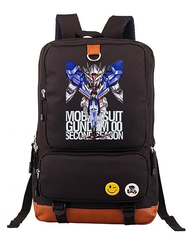 WANHONGYUE GUNDAM Anime Laptop Backpack Book Bag Work Bag Leather Splicing Rucksack with Pinback Buttons Black /12