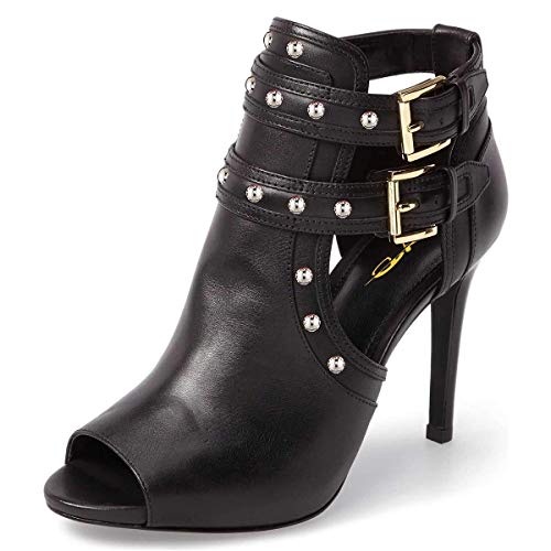 XYD Women Peep Toe Ankle Bootie High Heels Buckled Double Straps Cutout Fashion Pumps Night Club Party Shoes Black-studs Size 9