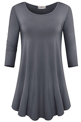 JollieLovin Womens 3/4 Sleeve Loose Fit Swing Tunic Tops Basic T Shirt Deep Gray