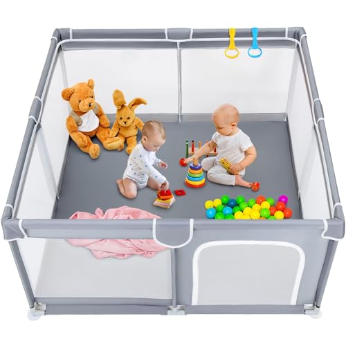 TODALE Baby Playpen 50”×50” Gray Playpen for Babies and Toddlers, Safe & Sturdy, Small Baby Play Yard with Anti-Slip Base & Breathable Mesh- Indoor & Outdoor Baby Play Pen for Toddler & Infant