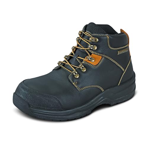 Orthofeet Men's Orthopedic Black Leather Granite Waterproof Work Boots, Size 10.5 Wide