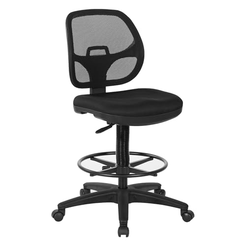 Office Star DC Series Deluxe Breathable Mesh Back Ergonomic Drafting Chair with Lumbar Support and Adjustable Footring, Black Fabric