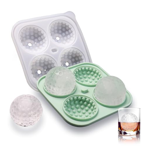 Golf Ball Ice Mold, Golf Shapes Ice Cube Tray, Ice Cube Molds Fun Shapes for Whiskey Cocktails Drinks Chilling, Silicone Sphere Ice Mold Make 4 Large Ice Balls