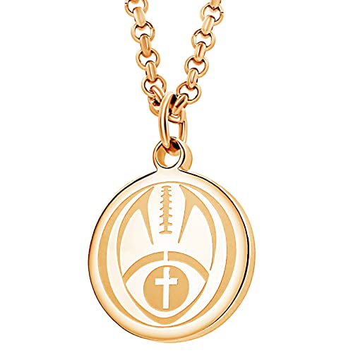 I CAN DO All Things Athletes Necklace for Men and Women. Crafted in Stainless Steel. Basketball, Football, Soccer, Hockey, Volleyball, Baseball Prayer Necklace for Athletes. (Football - Gold)