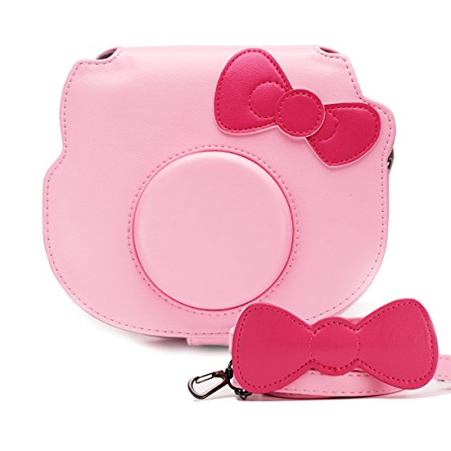HelloHelio Mini Hello Kitty Instant Camera Case for Fujifilm Instax Cameras, [Exact-Fit] Pink Kitty Bowknot Bag for INS Mini KIT CHEKI Camera (2014-2019) – Pink