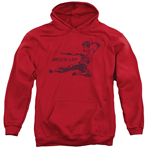 Bruce Lee Martial Arts Line Kick Adult Pull-Over Hoodie Red
