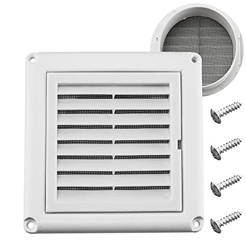 Funmit 4' Louvered Vent Cover Stops Birds Nesting for Outside Dryer Exhaust Air Vent Cover with 4 Screws for Easy Installation (White)