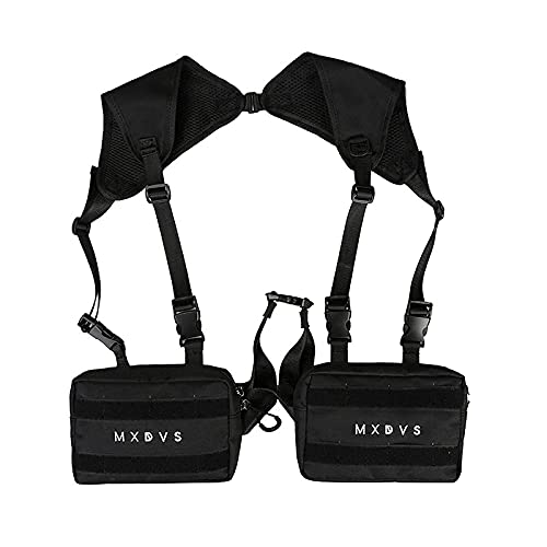 Holanew Unisex Black Chest Rig Bag Streetwear Tactical Vest Hip-hop Chest Bags Fashion Tactics Waist Pack Woman Functional Square Bag(Black)
