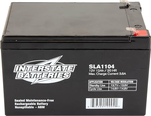 Interstate Batteries 12V 12Ah Battery (F2 Terminal) SLA AGM VRLA Rechargeable Replacement for Electric Fences, Generators, Medical Devices, Universal Power (SLA1104)