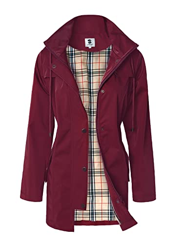 SaphiRose Women's Long Hooded Rain Jacket Outdoor Raincoat Windbreaker(Burgundy,Mediuml)