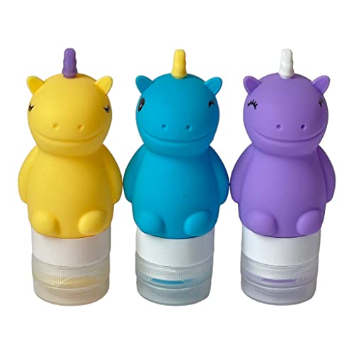 Yumbox Silicone Mini Squeeze Bottles (Set of 3 - Unicorn): Leakproof Condiment Squeeze Bottles, Sauce containers for lunch box, salad dressing bottles with flip cap, easy fill and clean.
