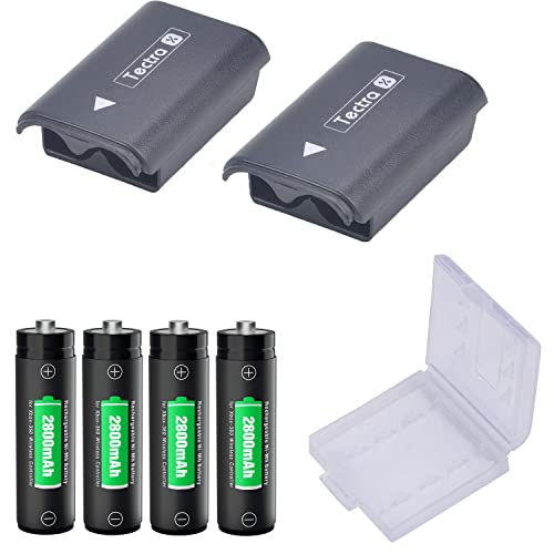 Tectra Replacement Battery for Xbox 360, 4pcs AA Ni-MH Rechargeable Battery Pack + 2pcs Battery Back Covers Holders for Xbox 360 Wireless Controller