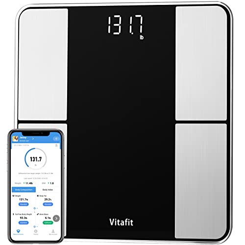 Vitafit Smart Body Fat Weight Scale for Body Composition Monitors, Weighing Professional Since 2001,Digital Wireless Bathroom Scale for BMI Fat Water Muscle Sync App, 400lb, Black