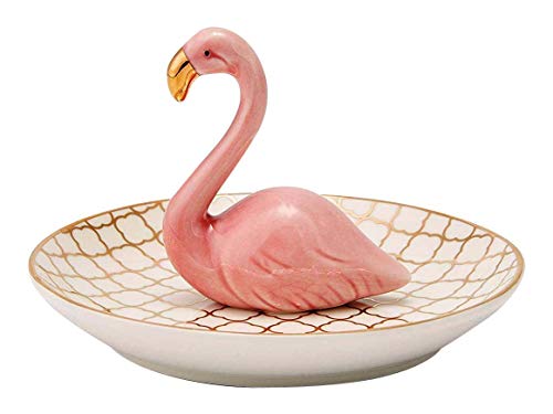 Lependor Luxury Porcelain Adorable Flamingos Jewelry Ring Holder - Ceramic Display - Rack Jewelry Dish Organizer – Perfect for Hold Rings, Chain Bracelets Earrings Trays Dish, Grid Disk - Pink Flamin