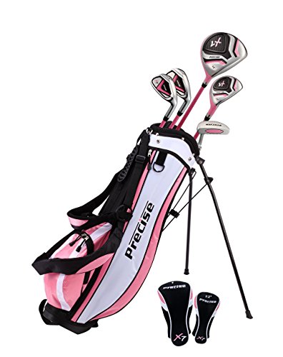 Distinctive Girls Pink Junior Golf Club Set for Age 9 to 12 ( Height 4'4' to 5' ), Left Handed Only, Set Includes: Driver, Hybrid Wood, 2 Irons, Putter, Bonus Stand Bag & 2 Headcovers