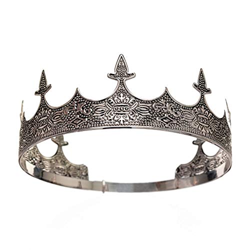 SWEETV Antique Silver King Crown for Men - Men's Crown for Prom Party Decorations, Royal Medieval Men Tiara Crown Costume Accessories