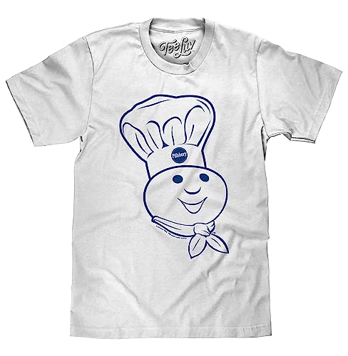 Tee Luv Men's Pillsbury Doughboy Shirt - Poppin' Fresh Food Logo T-Shirt (White) (L)