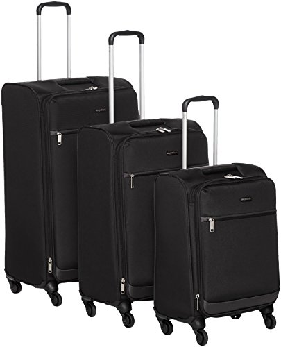 Amazon Basics Softside Carry-On Spinner Luggage Suitcase -Telescoping Handles, 3-Piece Set (21'/25'/30'), Black