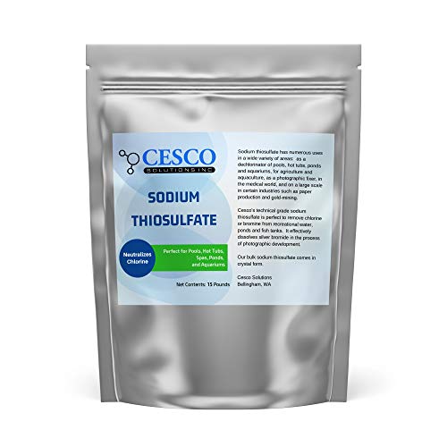 Sodium Thiosulfate Pentahydrate 15 lbs by Cesco Solutions - for Pools, Aquarium, Pond - Technical-Grade for Hot Tubs