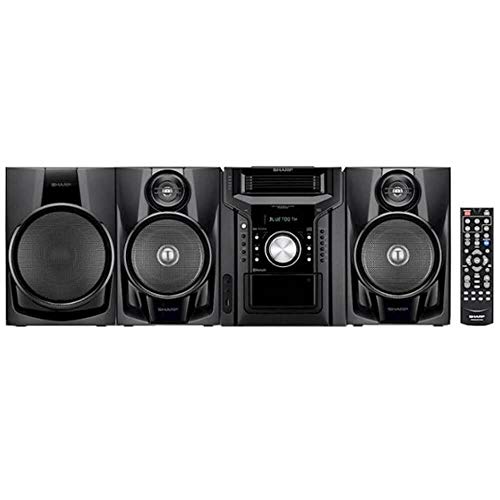 Sharp CD-BHS1050 350W 5-Disc Mini Shelf Speaker/Subwoofer System with Cassette and Bluetooth, AM/FM Digital Tuner, USB Port for MP3 Playback, 350W RMS Power Output and 875W Peak Power, Remote Included