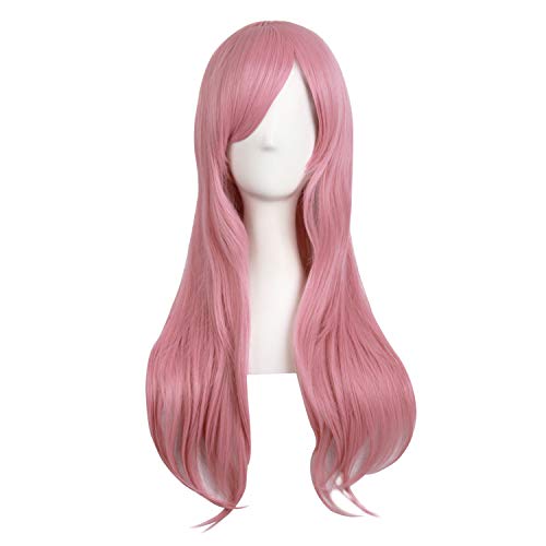 MapofBeauty 28'/70cm Women Side Bangs Long Curly Hair Cosplay Wig (Rouge Pink)