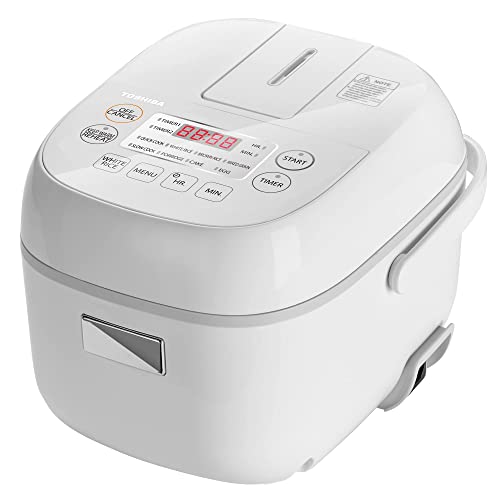 TOSHIBA Rice Cooker Small 3 Cup Uncooked – LCD Display with 8 Cooking Functions, Fuzzy Logic Technology, 24-Hr Delay Timer and Auto Keep Warm, Non-Stick Inner Pot, White