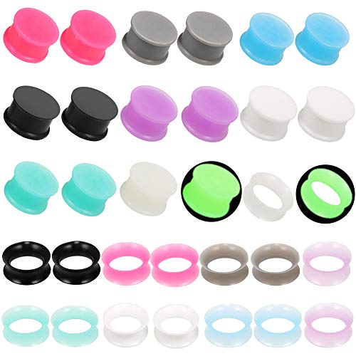 Jusway Ear Plugs and Tunnels Gauges for Ear Silicone Ear Plugs Gauges Stretching Kit 9/16 Plugs 14mm(32PCS)