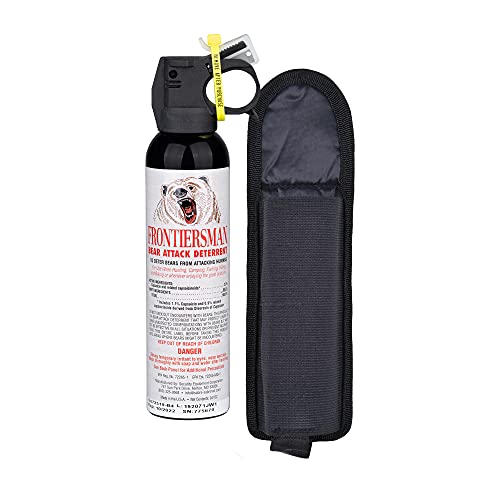 SABRE Frontiersman 9.2 fl oz. Bear Spray, Maximum Strength 2.0% Major Capsaicinoids, Powerful 35 ft. Range Bear Deterrent, Outdoor Camping & Hiking Protection, Quick Draw Holster & Multipack Options