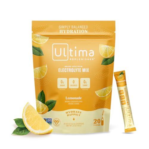 Ultima Replenisher Daily Electrolyte Drink Mix – Lemonade, 20 Stickpacks – Hydration Packets with 6 Key Electrolytes & Trace Minerals – Keto Friendly, Vegan, Non-GMO & Sugar-Free Electrolyte Powder