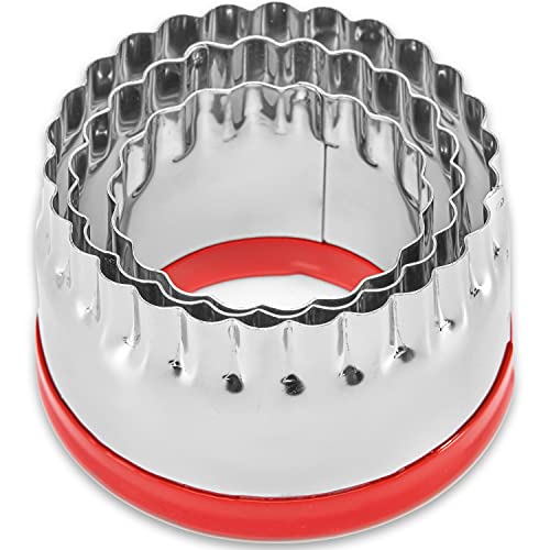 3Pcs Fluted Round Cookie Cutters 2' 2.6' 3', Heavy Duty Food-Grade Stainless Steel, Biscuit Cutter, Mini Cookie Cutters, Cookie Cutters for Baking, Unique Design with Protective Red Top PVC
