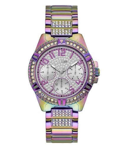 GUESS Multifunction Purple Crystal Bracelet Watch, Purple/Silver-Tone