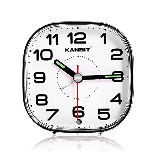 KANBIT Small Travel Alarm Clock Battery Operated Silent No Ticking Beep Sounds Loud Analog Alarm Clock with Snooze & Light, Easy to Set Desk Clock for Bedroom (Black)